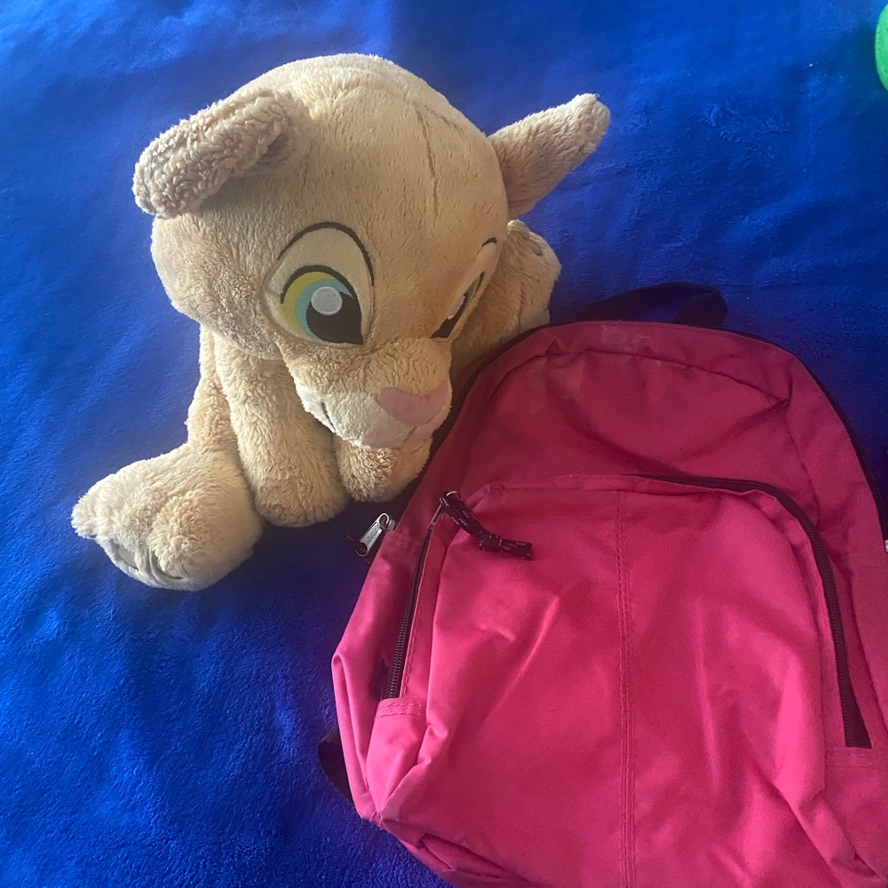 Cuddly Tan Lion Plush with Pink Backpack